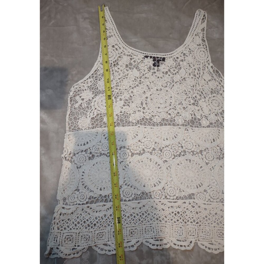 Fever Cream Boho Crochet Lace Tank Top Medium Beachy Coverup - Picture 6 of 8